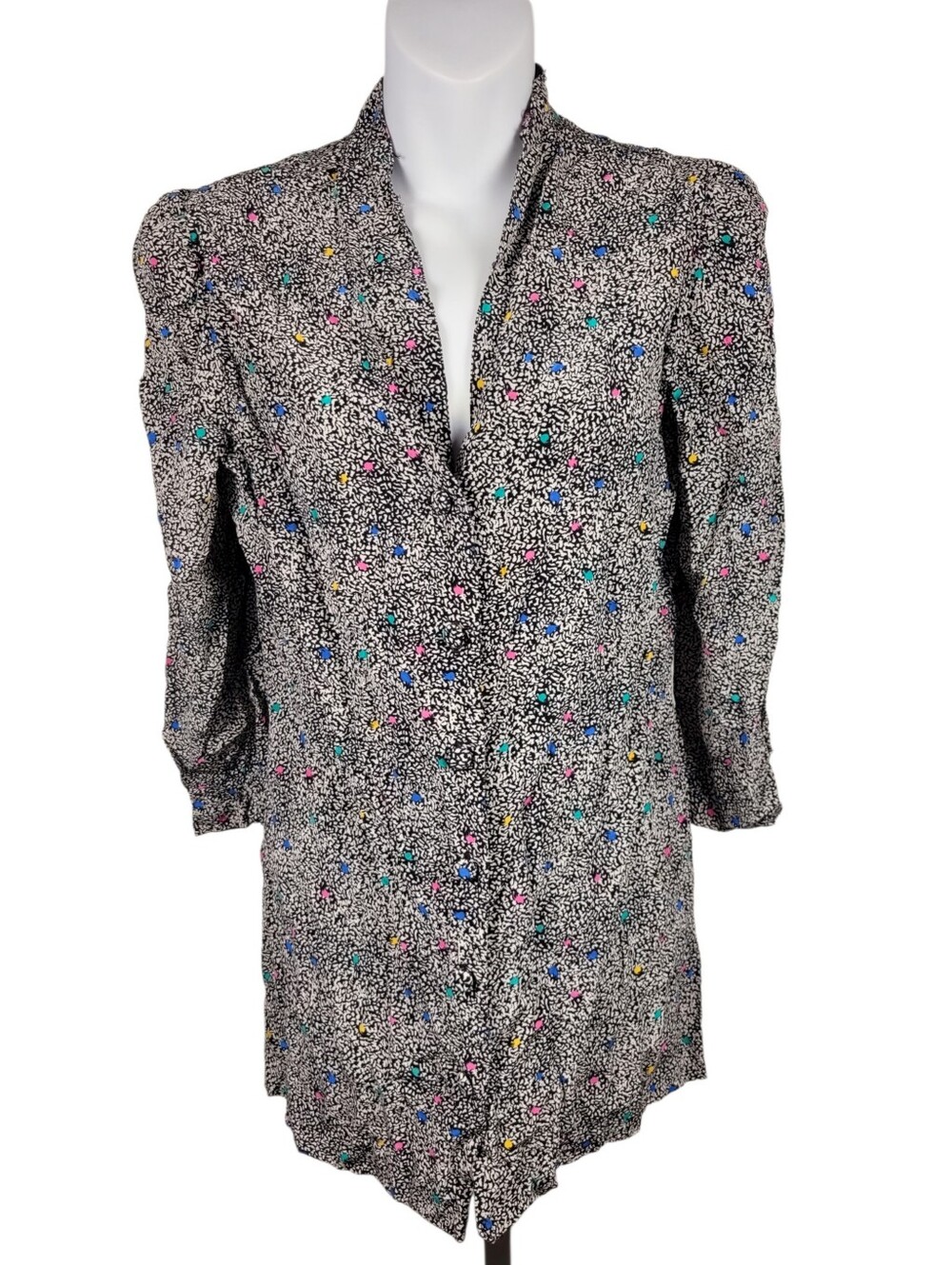 2/$20 Y2K Black Rainbow Polka Dots Buttons Down Shirt Top Blouse Size: M